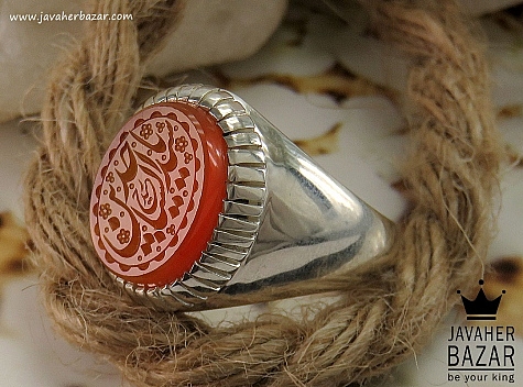 انگشتر نقره عقیق یمنی نارنجی مردانه دست ساز [یا سید الساجدین] - 32697